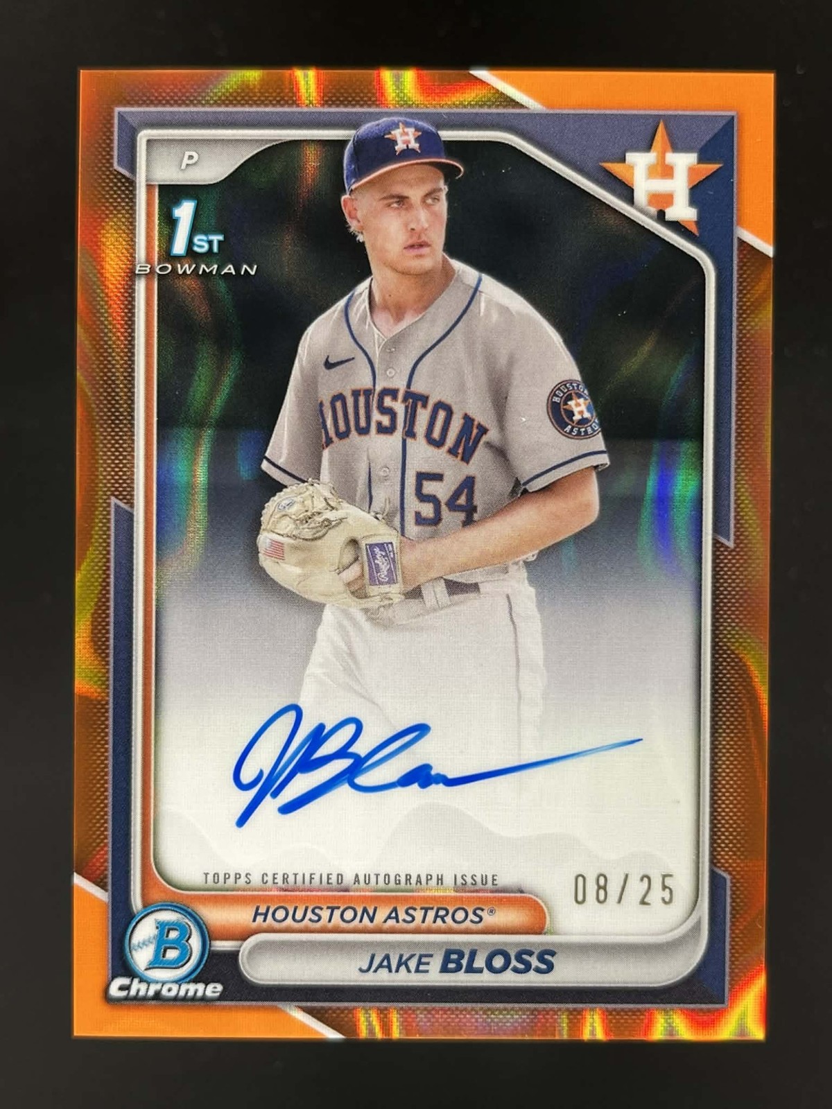 2024 BOWMAN CHROME JAKE BLOSS AUTO ORANGE LAVA REFRACTOR 8/25 1ST PROSPECT