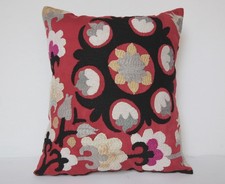 Bohemian Suzani Cushion Cover-Tribal Floral Embroidery, Soft Cotton,Pillow case