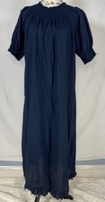 Quince Swiss Dot  Midi Nap Dress Smocked Neck Puff Sleeve XL Navy Blue Cotton
