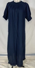 Quince Swiss Dot  Midi Nap Dress Smocked Neck Puff Sleeve XL Navy Blue Cotton