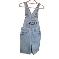 Vtg 90s Mickey Unlimited Embroidered Jean Shortalls Overalls Women medium