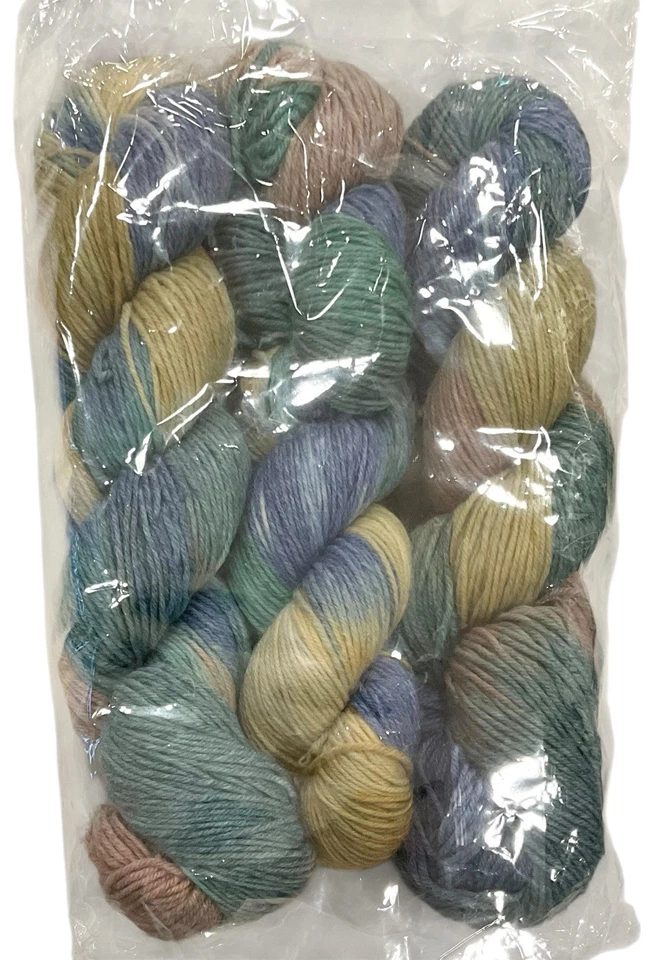 3-Merino Wool Yarn Hanks Blue Turquoise Yellow Mauve Tye Dye 3.6 Oz Each - Image 2 of 2