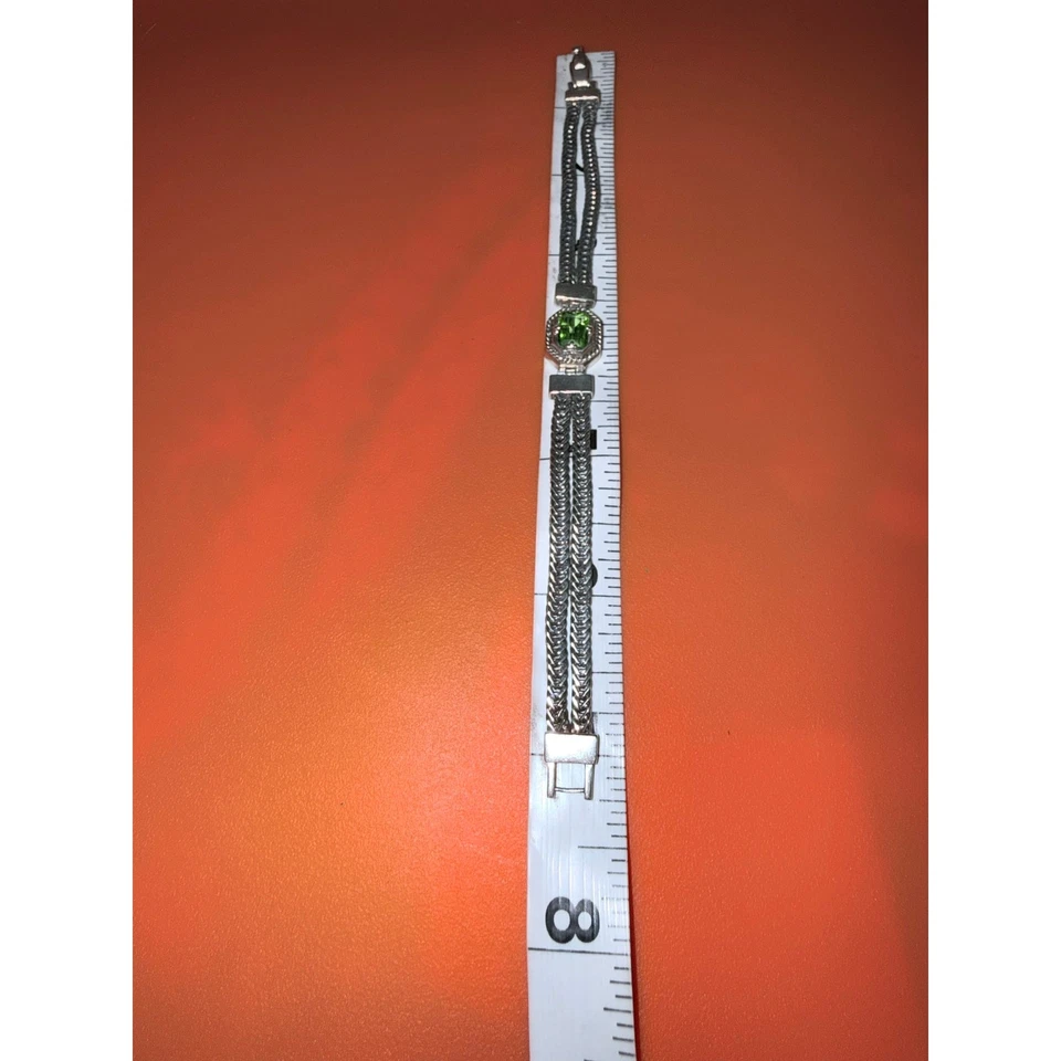 Anatoli 925纯银橄榄石手链编织小麦链签名7英寸 — 第 3/4 张图片