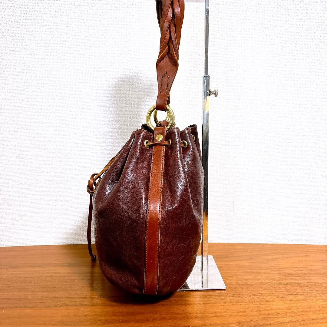 IL BISONTE Leather Drawstring Shoulder Bucket Han… - image 15
