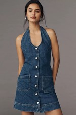 Reformation Brittany Denim Halter Denim Mini Dress Large