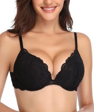 Deyllo Women s Push Up Lace Bra Comfort Padded Underwire Lift 36A, Black