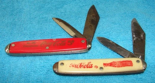 2==Vintage Coca Cola Pocket Knives--USA--Dbl Bladed---2 Knife Lot