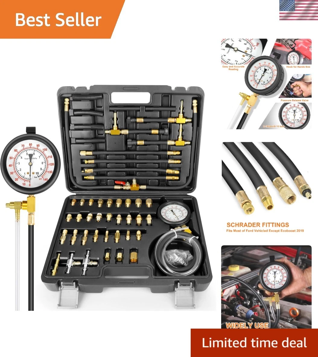 Comprehensive Pro Fuel Pressure Tester Kit with Quick Release Valve - 0-140 PSI