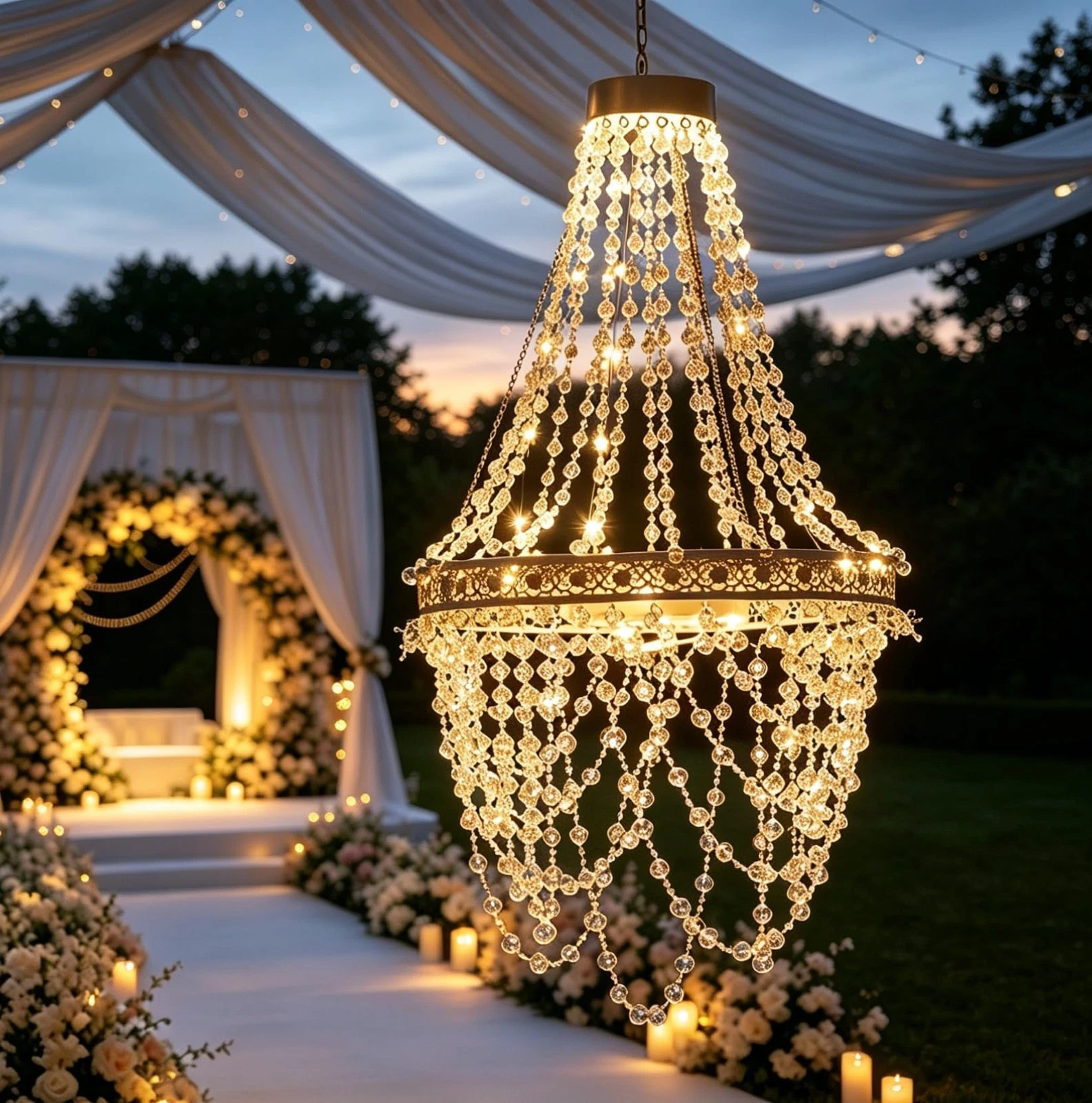 Solar Hanging Acrylic Crystal Chandelier Outdoor Garden Decorative Lights Pow...