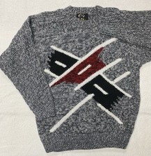 Vintage 80s/90s Abstract Wool Sweater Gray, Black, White  Red   No Size Tag