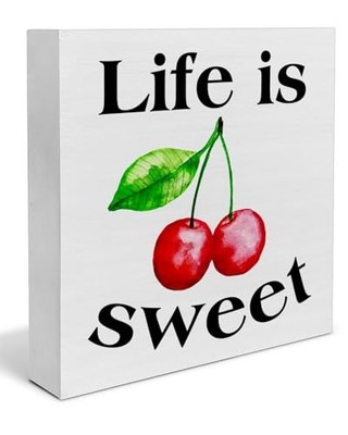 Summer Cherry Wooden Sign is Sweet Cherry Wooden Sign Art Blocks Desk Life