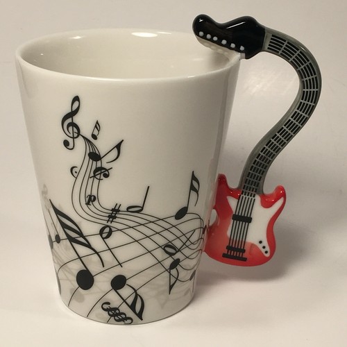 Musiknoten Becher mit rotem E-Gitarrengriff Keramik Kaffeetasse Tee 12 Unzen - Bild 15 von 17