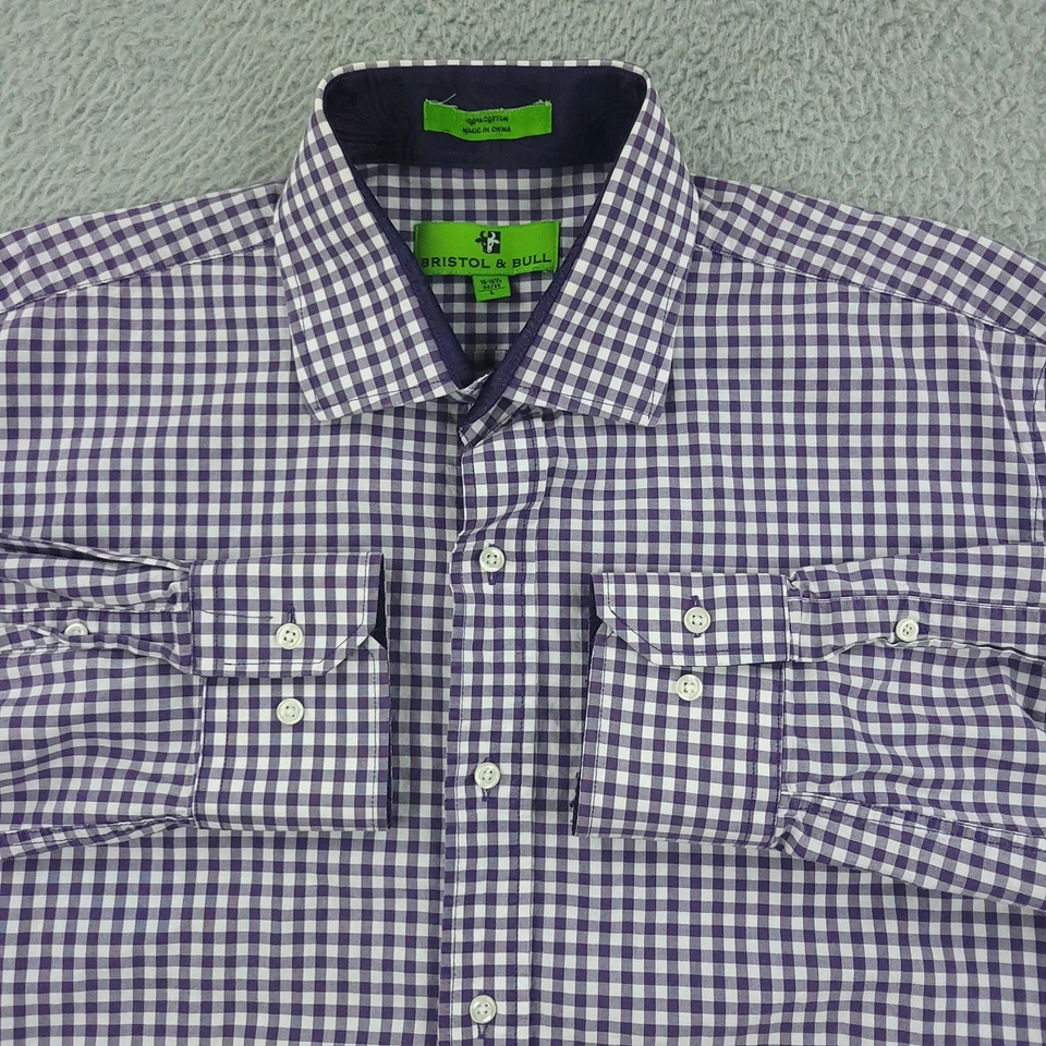 Bristol & Bull Shirt Mens Large Purple Check Button Down Casual Work Office - Image 2 of 4