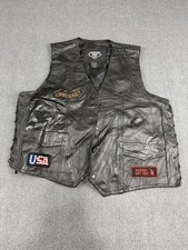 Diamond Plate Mens Black Leather Motorcycle Vest USA Patches 2X