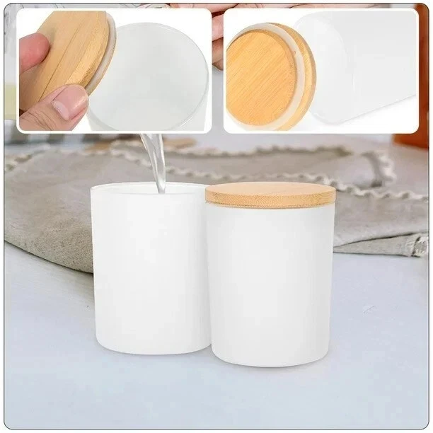 7 OZ Frosted Empty Candle Jars with Bamboo Lids and Sticky Labels 15 Pack - Image 3 of 4