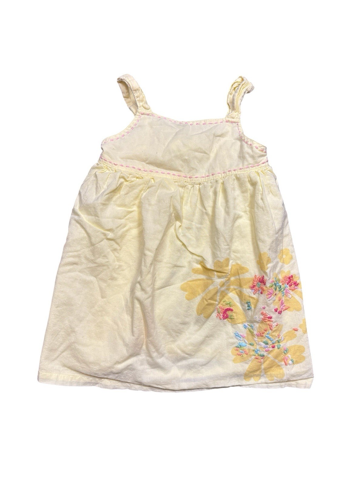 Old Navy Dress Infant Girls 6-12M Yellow Pink Green Floral 100% Cotton Summer