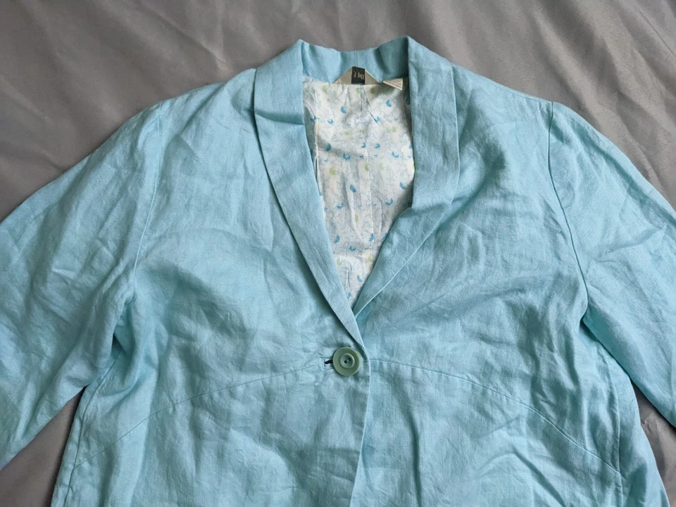 Blazer J.Jill Mujer Talla L Azul 100% Lino Un Botón Algodón Forrado Manga 3/4 Foto 2 de 4