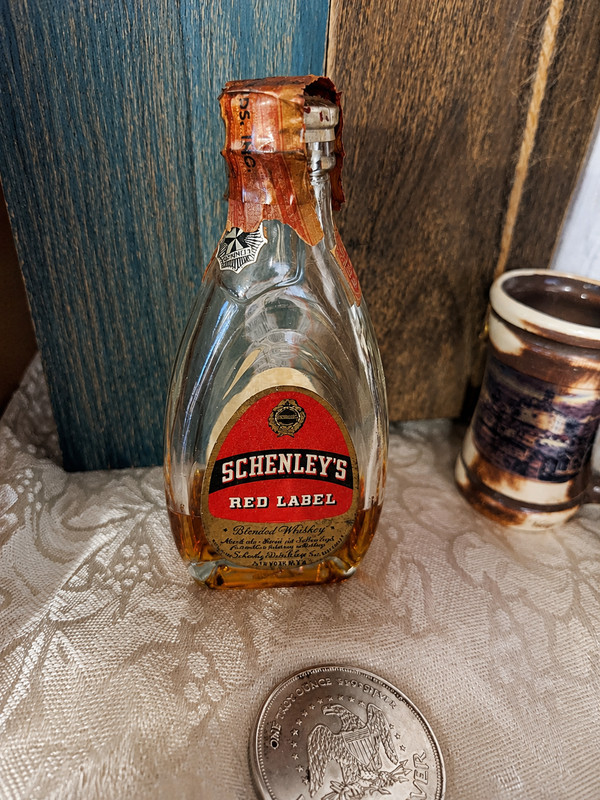 Vintage Schenley's Red Label 1937 Stamped Mini Whiskey Bottle