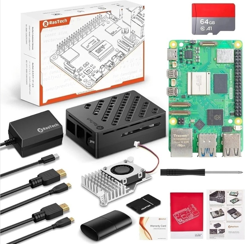 RasTech Raspberry Pi 5 16GB Kit 64GB Edition with Active Cooler,GaN 27W 5.1V5...