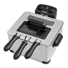 Costway Electric Deep Fryer 21-Cup/ 5.3QT Stainless Steel 1700W w/ Triple Basket