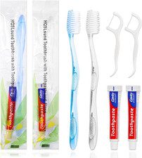 30 Pcs Disposable Toothbrushes with Toothpaste Floss Individually Wrapped, 2 Col