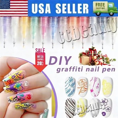 12 Colors Nail Art Pens Set 2026 New, DIY Drawing Fine Line Waterproof Quick Dry