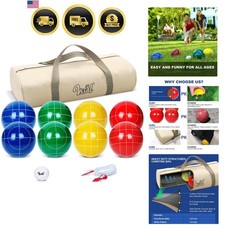 100mm Bocce Ball Set Regulation Size and Weight with 8 Resin Bochie Balls, Pa...