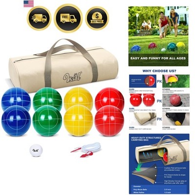 100mm Bocce Ball Set Regulation Size and Weight with 8 Resin Bochie Balls, Pa...