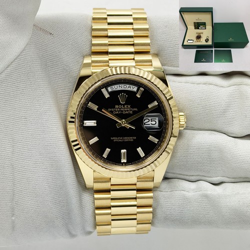 New 2026 Rolex Day-Date President 228238 40MM Black Baguette 18K Yg Box Papers