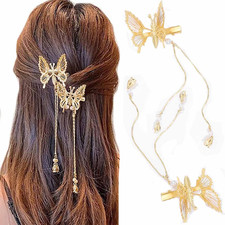Butterfly Clips Hair Gold Hair Barrettes Fluttering Tassel Hair Accessories Set