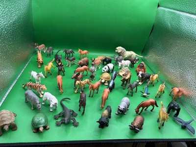 Animals Vtg Mixed Plastic Animals Elephant Bear Chimp Jungle Cats Toy Figures 2''