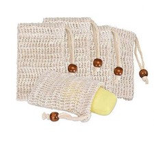 4 Pack Sisal Soap Saver Bags Exfoliating Natural Pouches Mesh for Bath Shower