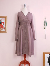 Vintage Brown Chiffon Lace Dress 90s Midi Floaty Size 12