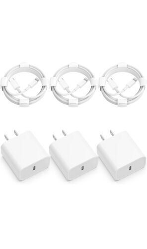 3Pack 6 Ft USB-C Type-C Fast Charger Charging Data Sync Cord, Blocks Included