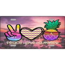MINI Size 4"x2.2" License Plate Metal Sign for Home Peace Love Summer Pineapple