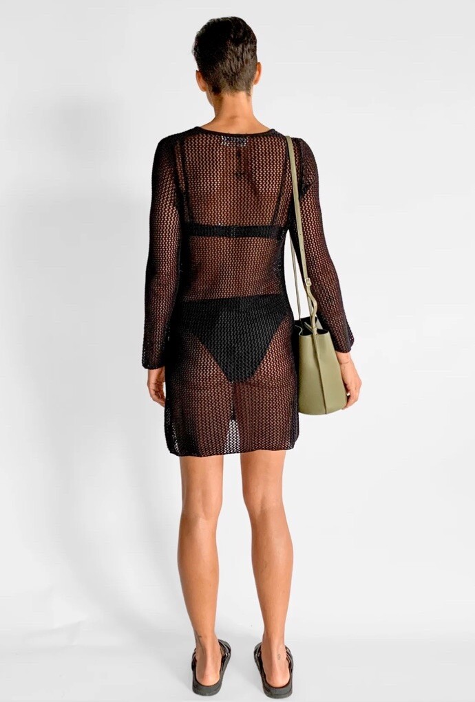 Venroy Black Mesh dress Crochet Beach Cover Up Sheer Boho Designer Size XS  | eBay Australia
