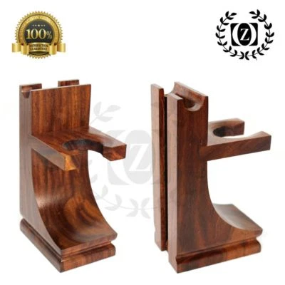 ZEVA Hand Made Mission Style Vintage Wood Stand for Razor & Brush Walnut Finish