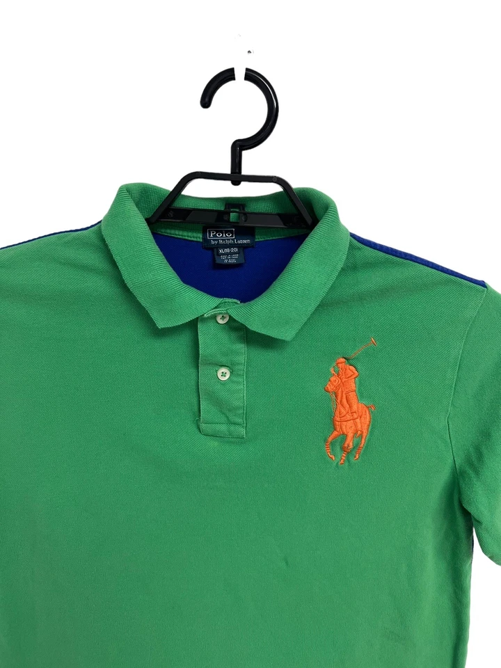 Винтажная футболка поло от Ralph Lauren для мальчика с коротким рукавом зеленая и синяя размер XL - Изображение 4 из 4