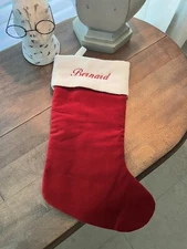 Pottery Barn Velvet Christmas Small Stocking Red Mono "Bernard" NWOT