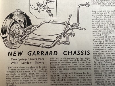GARRARD BEIWAGEN NEUES FAHRGESTELL L.C.H. Motor 125cc Original Artikel von 1957.