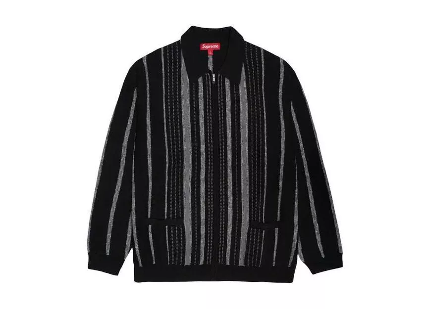 Cardigan zippé à rayures mouchetées Supreme noir