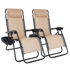 2 Zero Gravity Reclining Chairs Folding Garden Lounge Beach Lawn with Trays