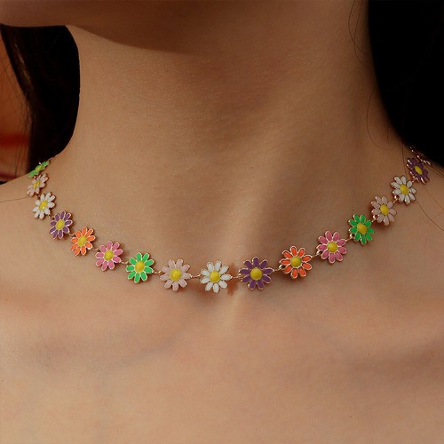 Boho Colorful Daisy Flower Necklace 