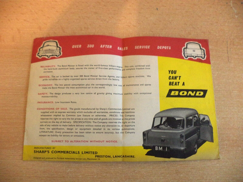 Bond Minicar 1961 3 Rad alt Oldtimer ORIGINAL Autoverkauf Micro Mini Prospekt - Bild 3 von 3