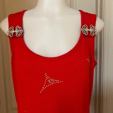 VTG The Michael Collection Red Knit Sleeveless Dress Rhinestone Accents “M”