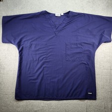 Landau Unisex Scrub Top V-Neck Navy Size Large Inside Pocket Cotton Blend