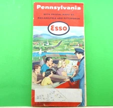 ESSO STANDARD Gas Station *** 1954 HIGHWAY ROAD MAP *** PENNSYLVANIA