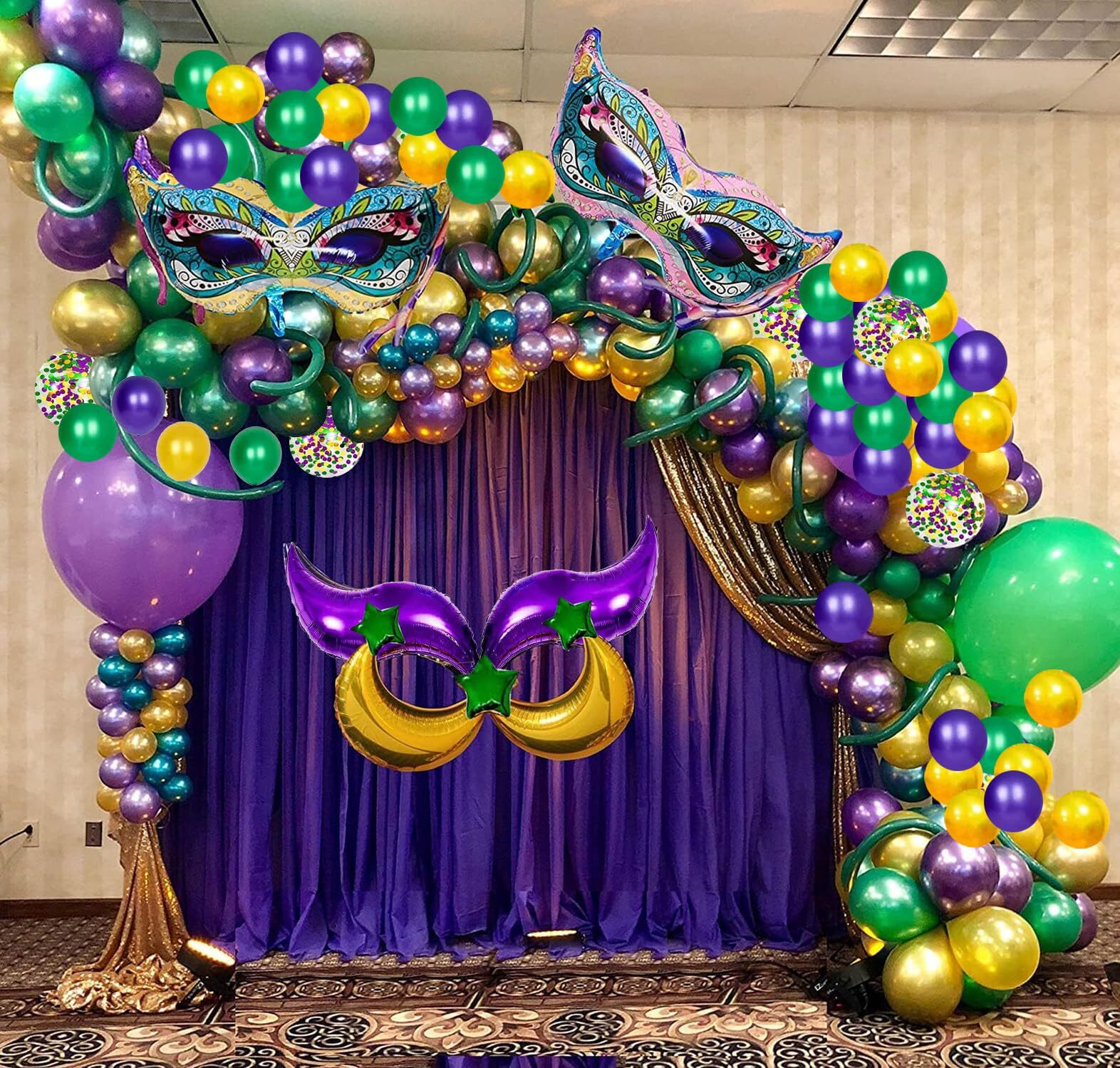 114 PCS Mardi Gras Balloons Party Decoration Large Sized Mardi Gras Mask Foil...