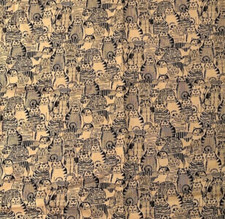 Sitting Cats All Over Brown Black Fabric Panel 27" x 42
