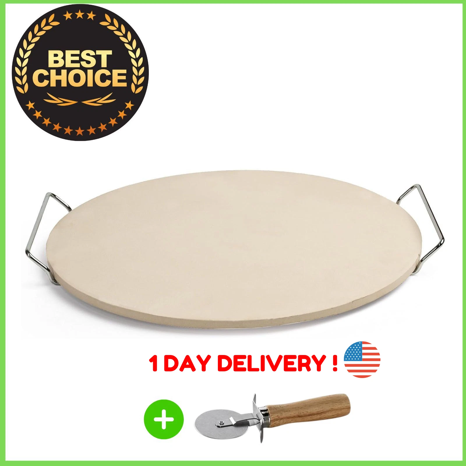 NEW PAMPERED PIZZA STONE Baking Round Dominos Chef With Metal Serving Rack